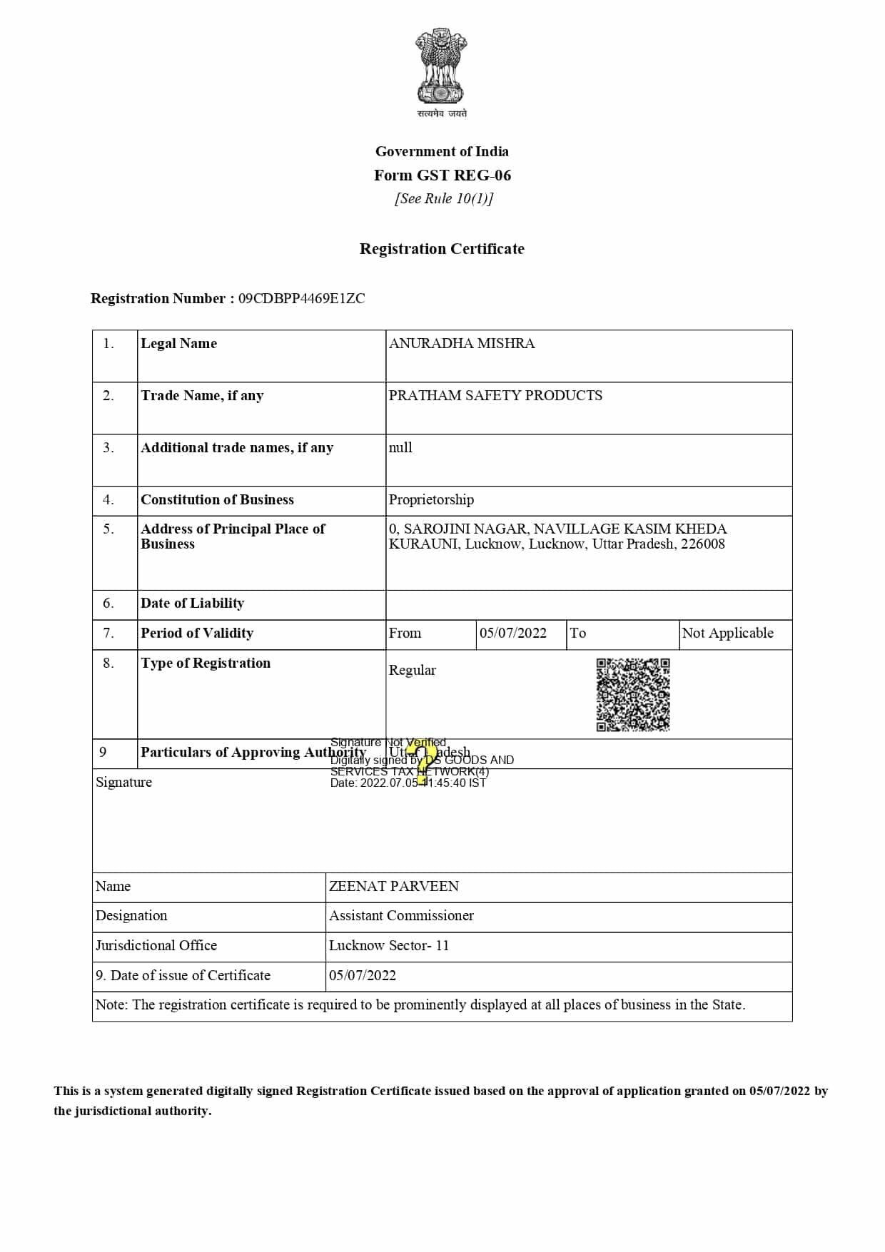 Registration Certificate